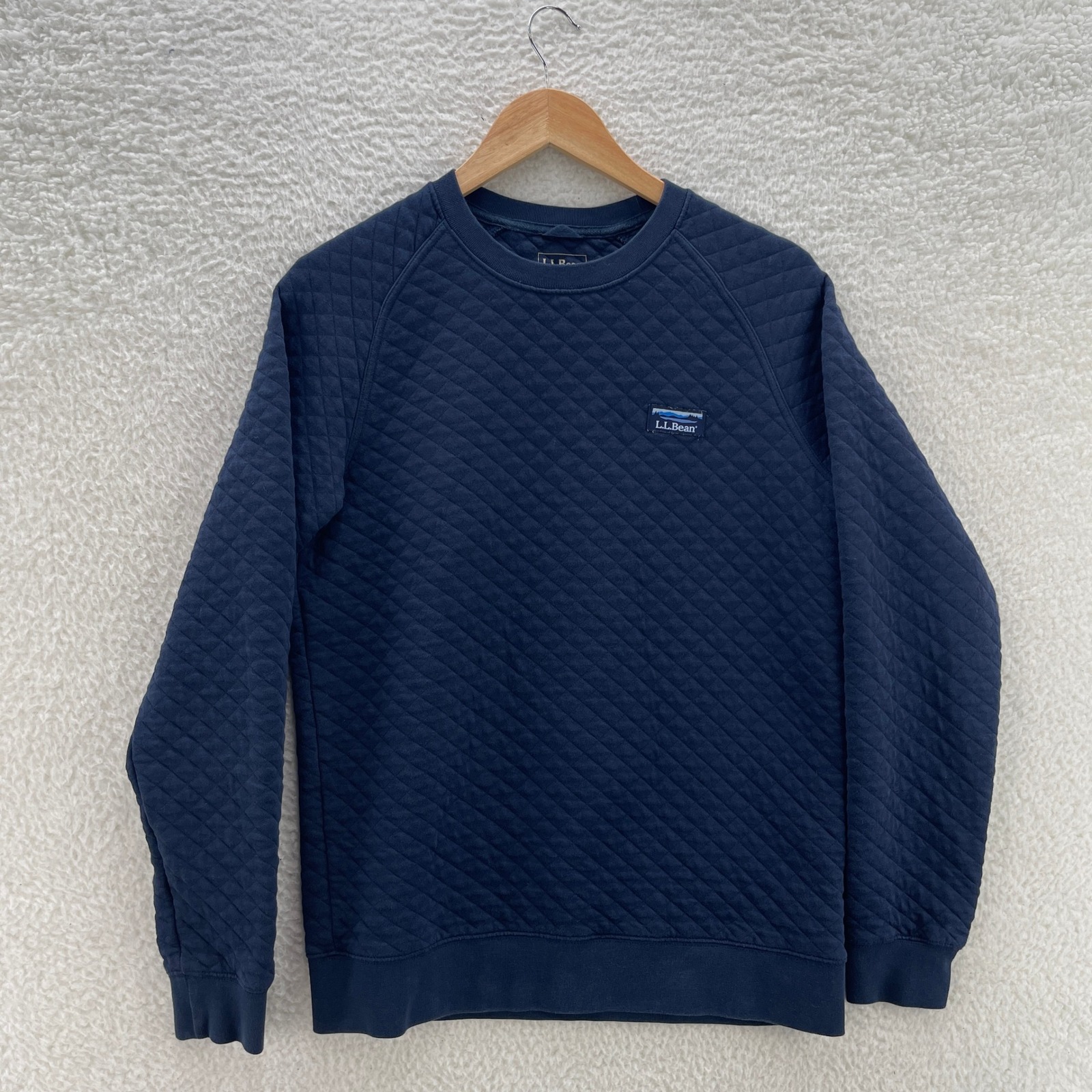 Ll Bean Sweatshirt Mens Small Blue Quilted Crewneck Regular Outdoor Preppy Hike